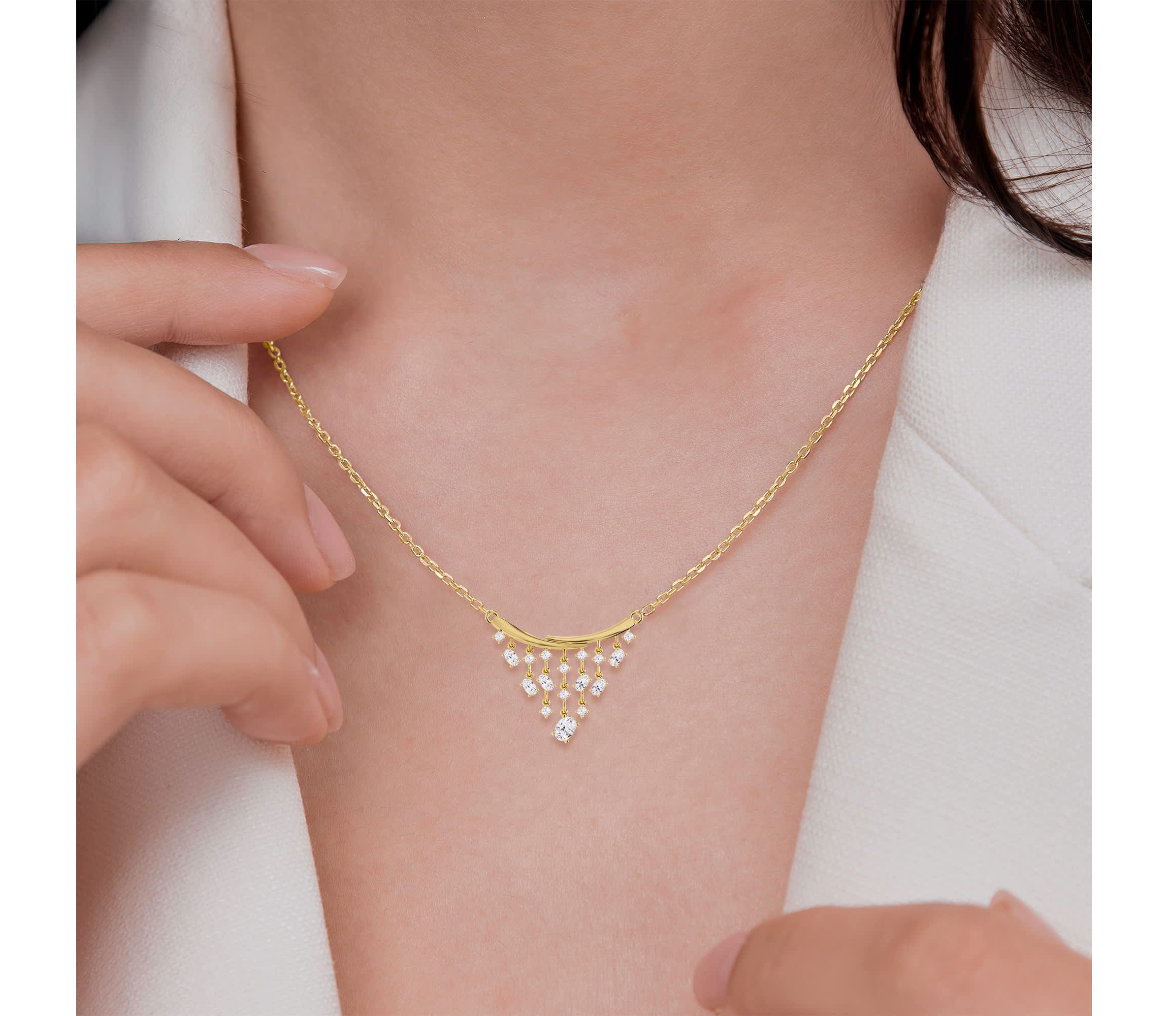Lab Created 18k Vermeil Plated Silver 2.6 Ct Round Oval Cut Lab Grown Diamond Pendant Necklace 18"