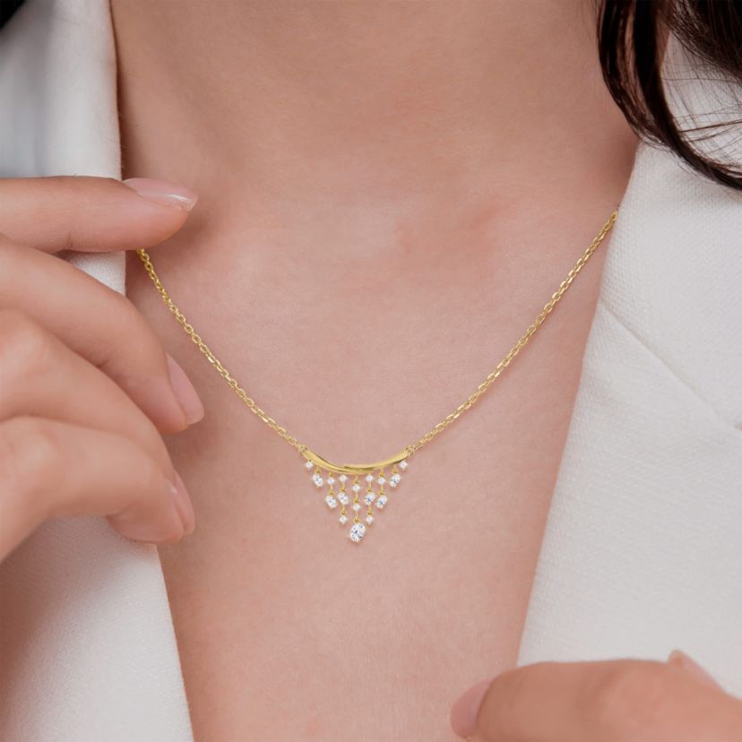 Lab Created 18k Vermeil Plated Silver 2.6 Ct Round Oval Cut Lab Grown Diamond Pendant Necklace 18"