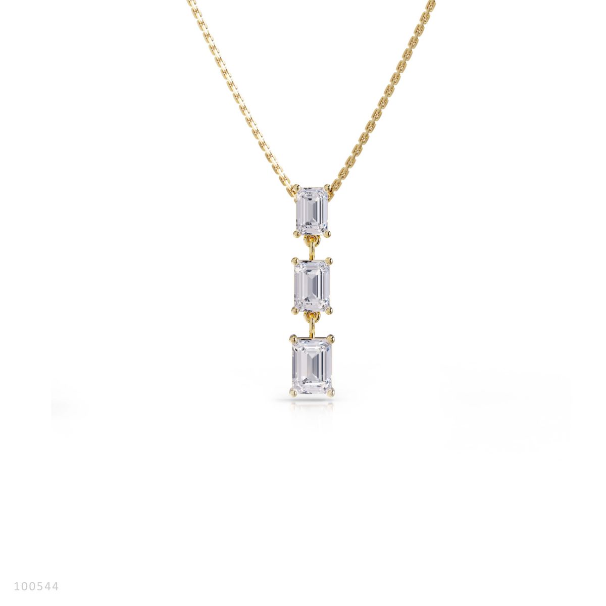 Lab Created 18k Vermeil Plated Silver 2.8 Ct Emerald Cut Lab Grown Diamond Pendant Drop Necklace 18"