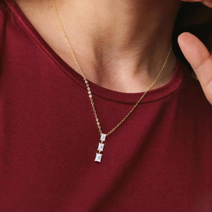 Lab Created 18k Vermeil Plated Silver 2.8 Ct Emerald Cut Lab Grown Diamond Pendant Drop Necklace 18"