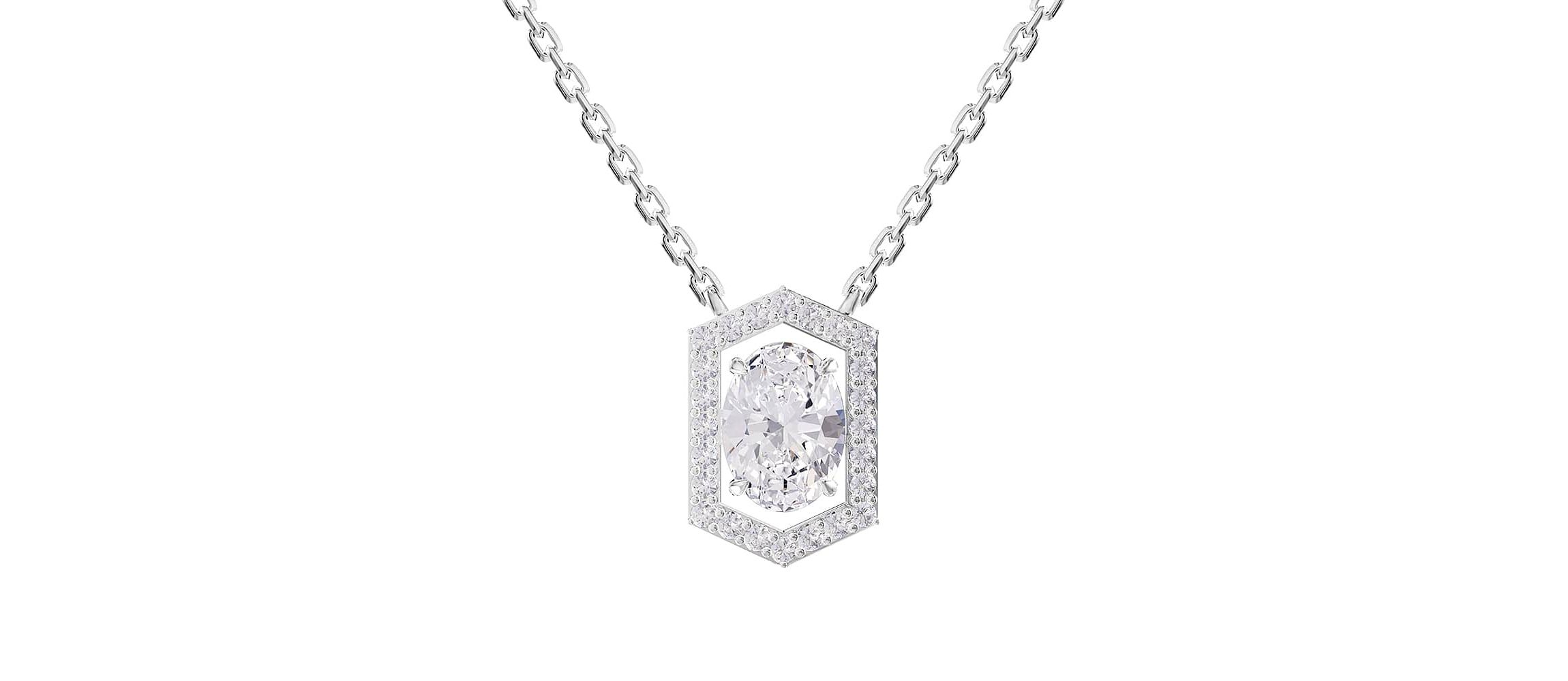 Lab Created Sterling Silver 2 ct Oval Cut Lab Grown Diamond Pendant Necklace 18"