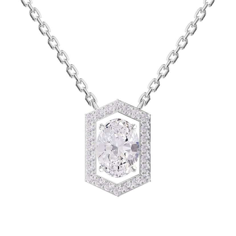 Lab Created Sterling Silver 2 ct Oval Cut Lab Grown Diamond Pendant Necklace 18"