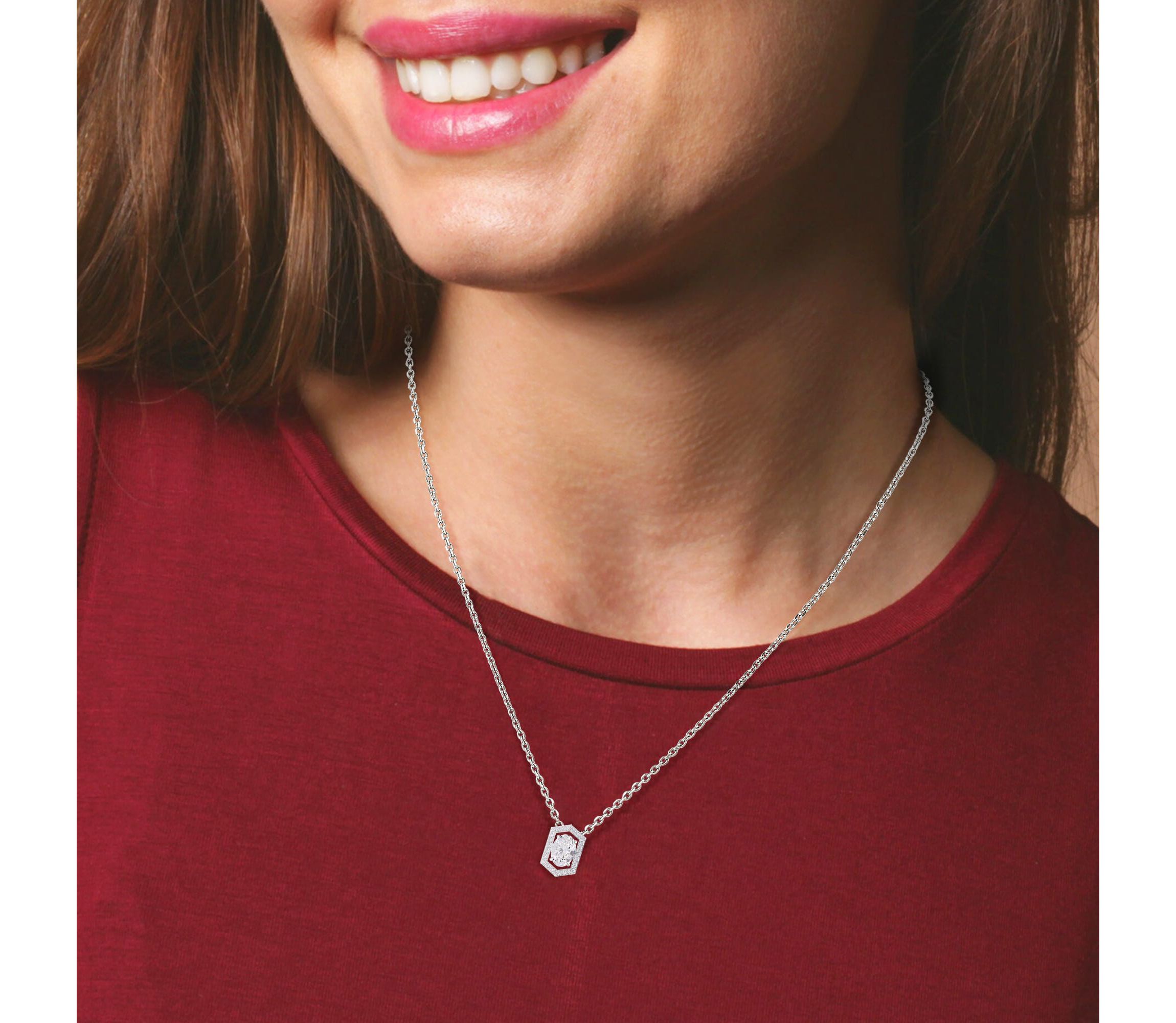 Lab Created Sterling Silver 2 ct Oval Cut Lab Grown Diamond Pendant Necklace 18"