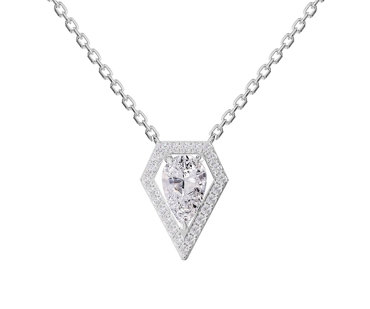 Lab Created Sterling Silver 1.5 ct Pear Cut Lab Grown Diamond Pendant Necklace 18"