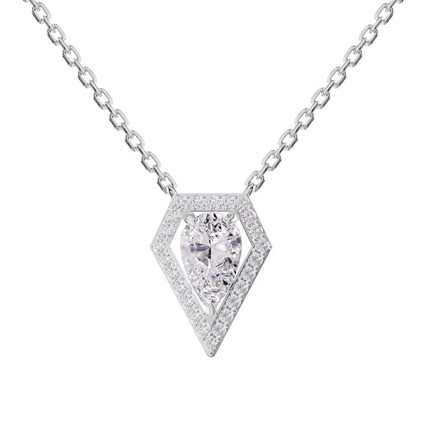 Lab Created Sterling Silver 1.5 ct Pear Cut Lab Grown Diamond Pendant Necklace 18"