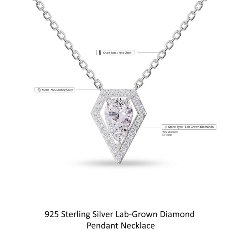 Lab Created Sterling Silver 1.5 ct Pear Cut Lab Grown Diamond Pendant Necklace 18"