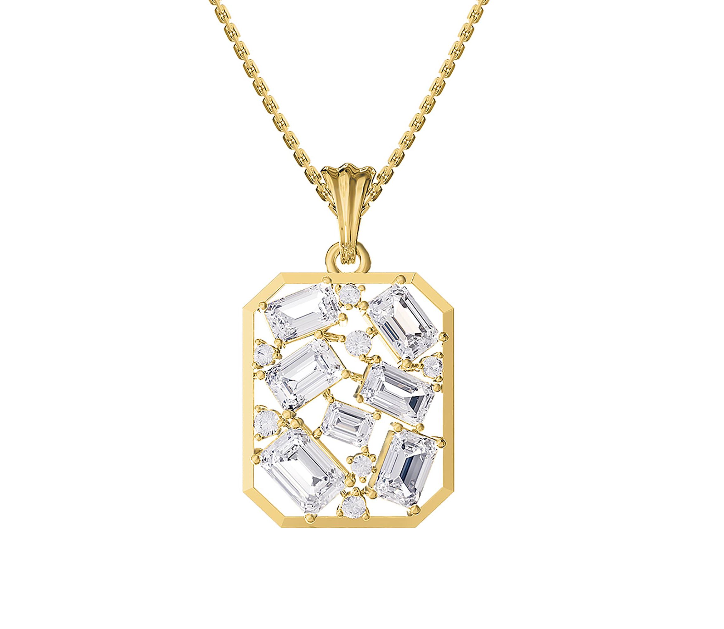 Lab Created 18k Vermeil Plated Silver 5 Ct Emerald Cut Lab Grown Diamond Pendant Necklace 18"