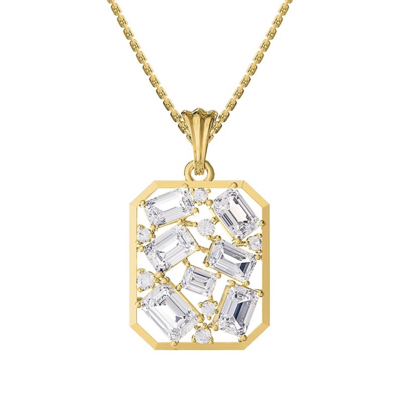 Lab Created 18k Vermeil Plated Silver 5 Ct Emerald Cut Lab Grown Diamond Pendant Necklace 18"