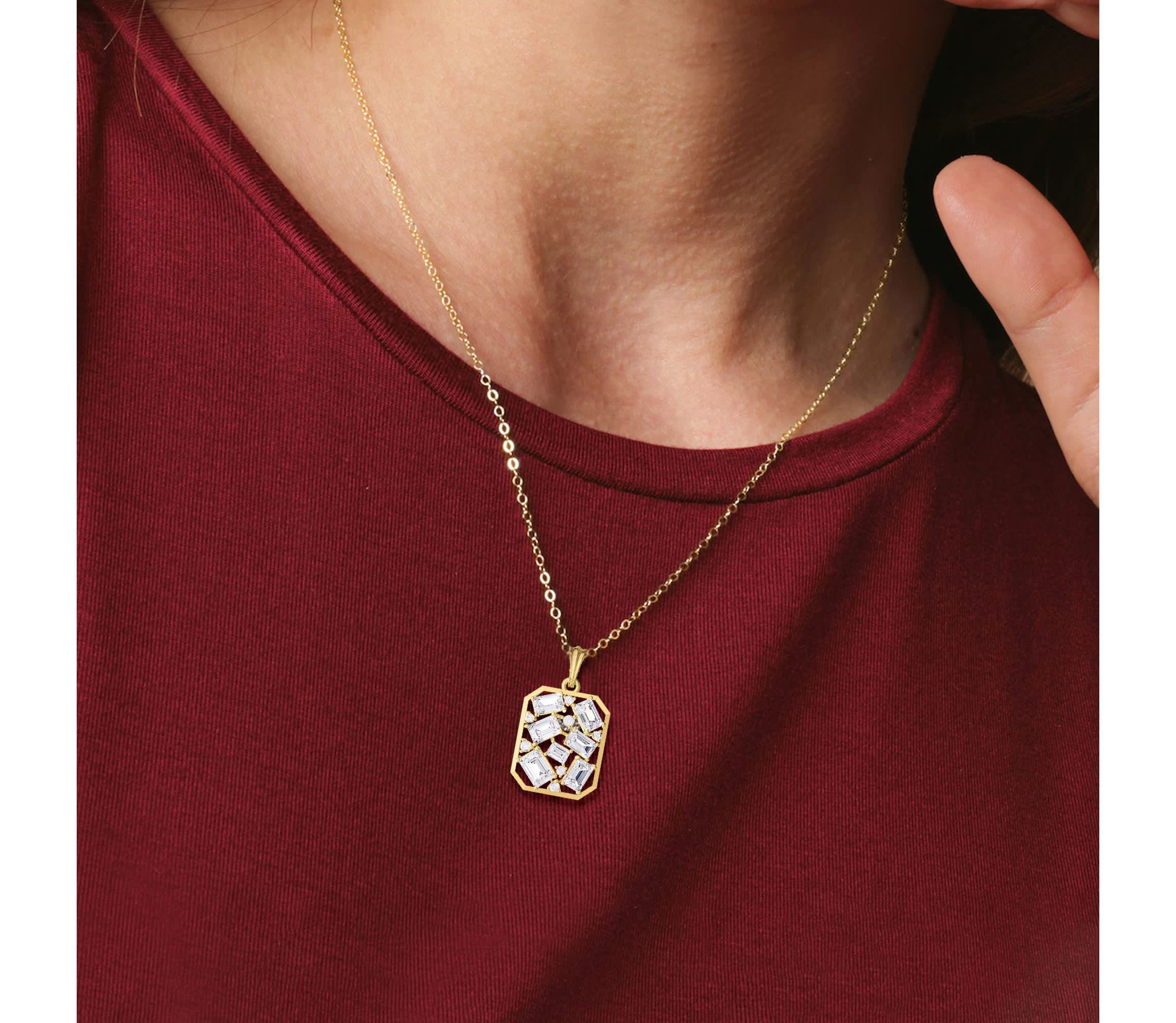 Lab Created 18k Vermeil Plated Silver 5 Ct Emerald Cut Lab Grown Diamond Pendant Necklace 18"