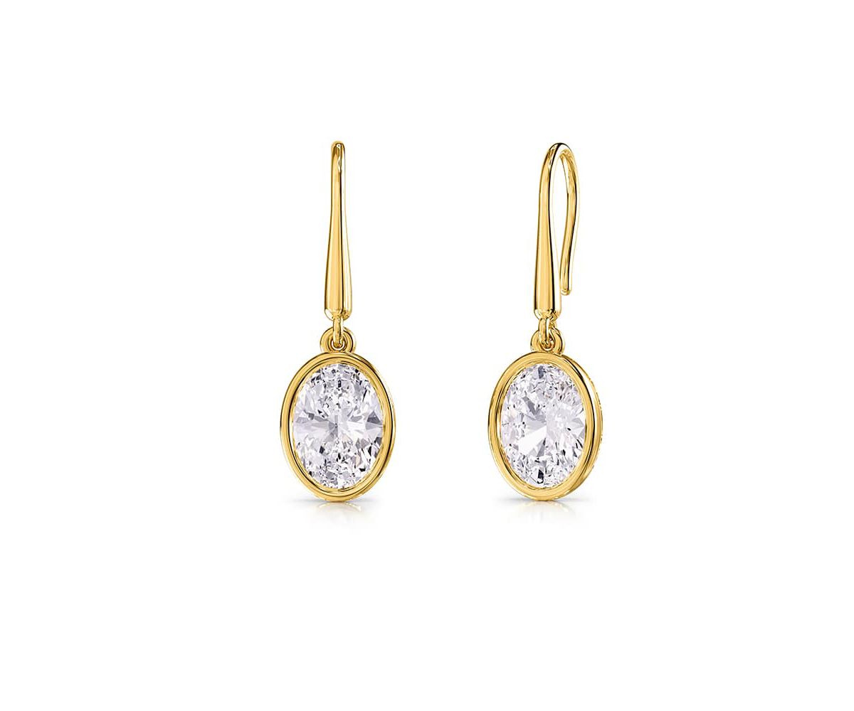 Lab Created 18k Vermeil Plated Silver 2.4 Ct Oval Cut Lab Grown Diamond Drop Dangle Earrings