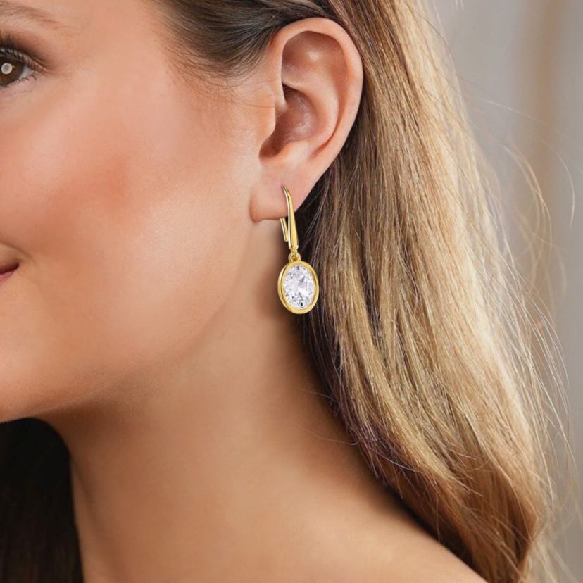 Lab Created 18k Vermeil Plated Silver 2.4 Ct Oval Cut Lab Grown Diamond Drop Dangle Earrings
