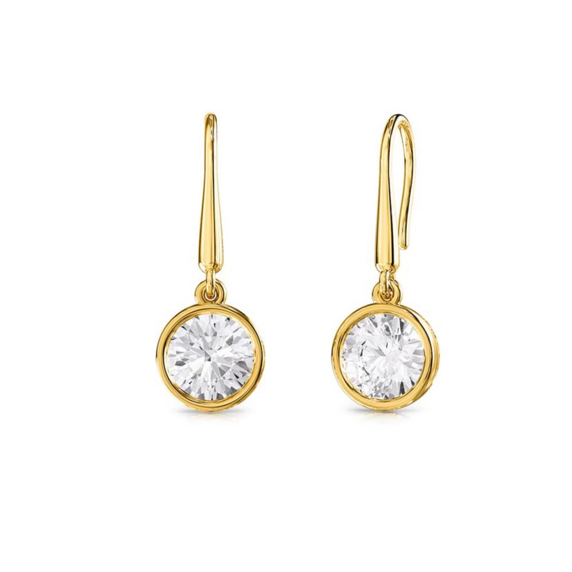 Lab Created 18k Vermeil Plated Silver 2 Ct Round Lab Grown Diamond Drop & Dangle Earrings VVS-VS, E-F