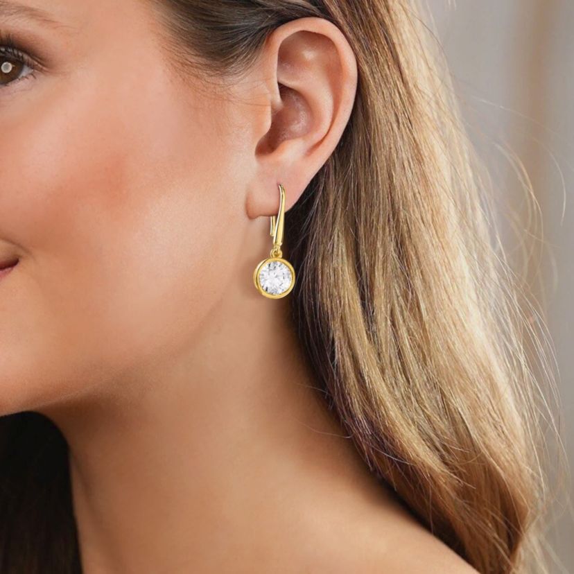Lab Created 18k Vermeil Plated Silver 2 Ct Round Lab Grown Diamond Drop & Dangle Earrings VVS-VS, E-F