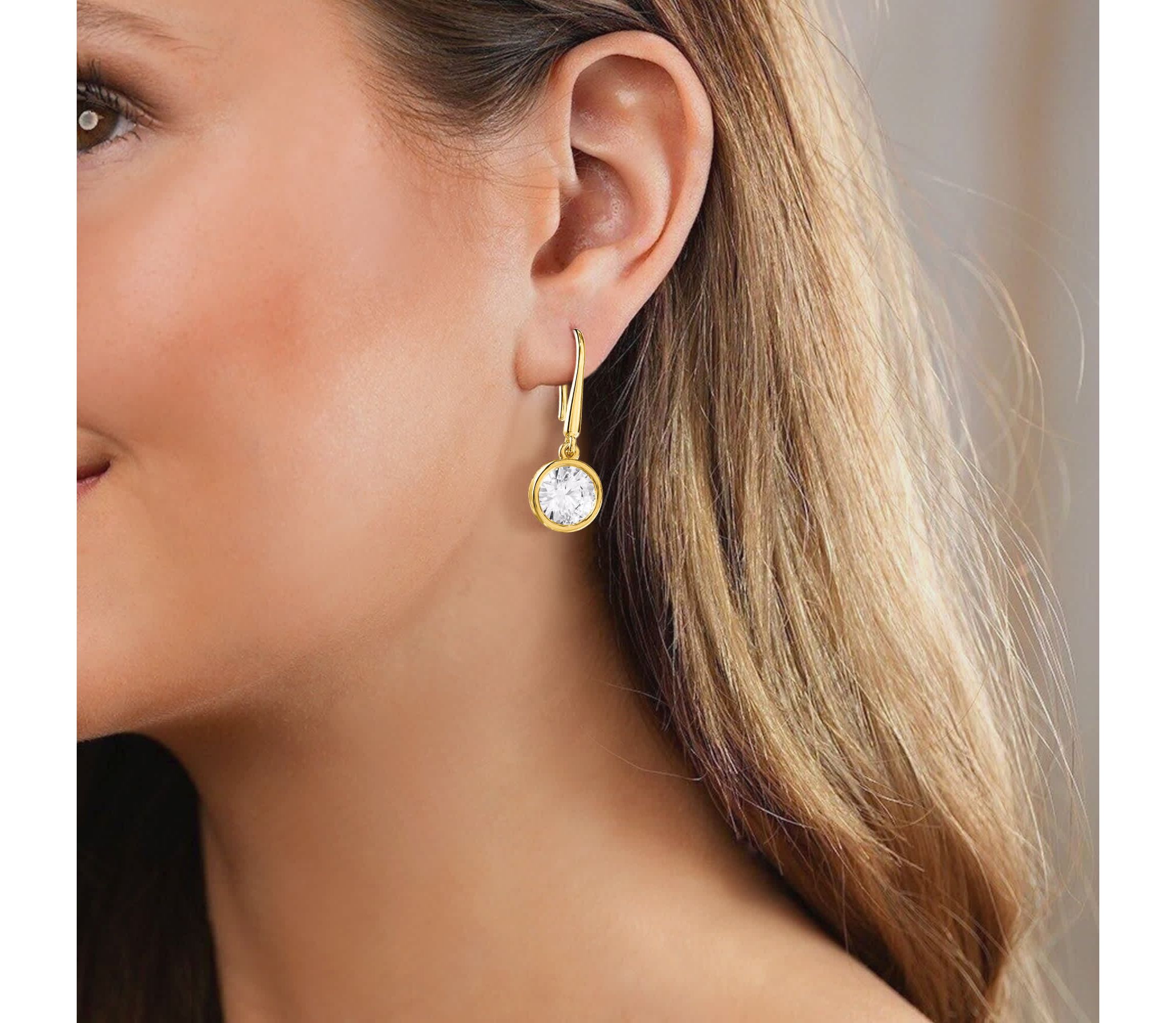 Lab Created 18k Vermeil Plated Silver 2 Ct Round Lab Grown Diamond Drop & Dangle Earrings