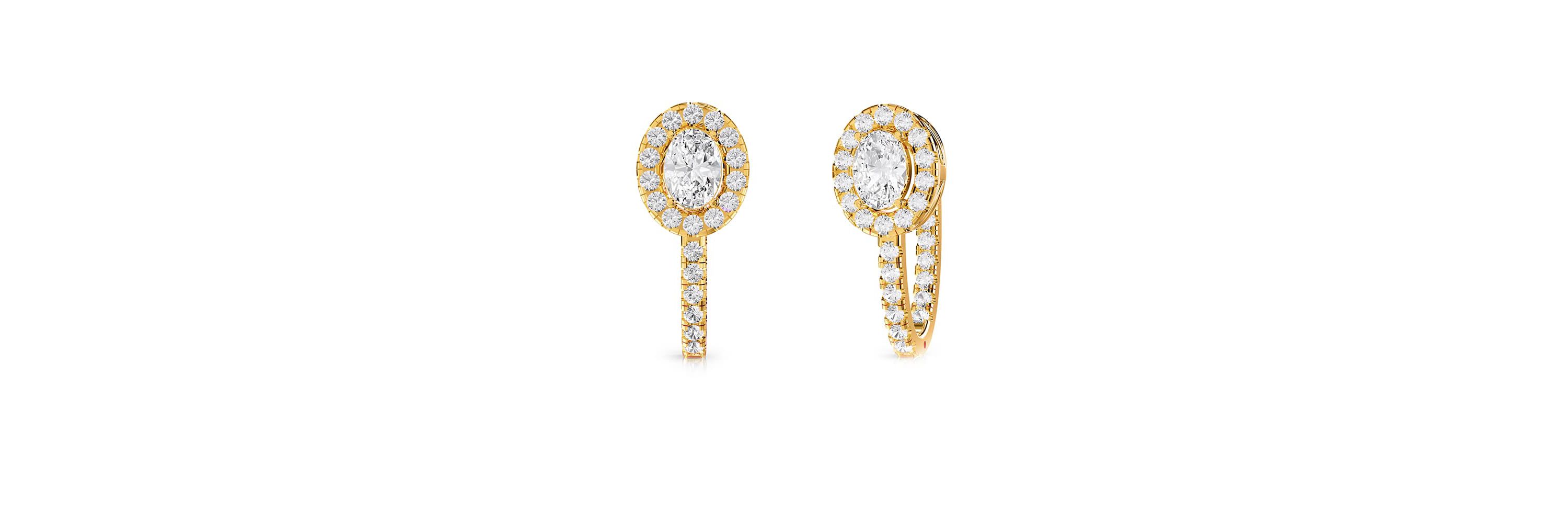 Lab Created 18k Vermeil Plated Silver 2.75 Ct Oval Lab Grown Diamond Hoop Earrings VVS-VS, E-F
