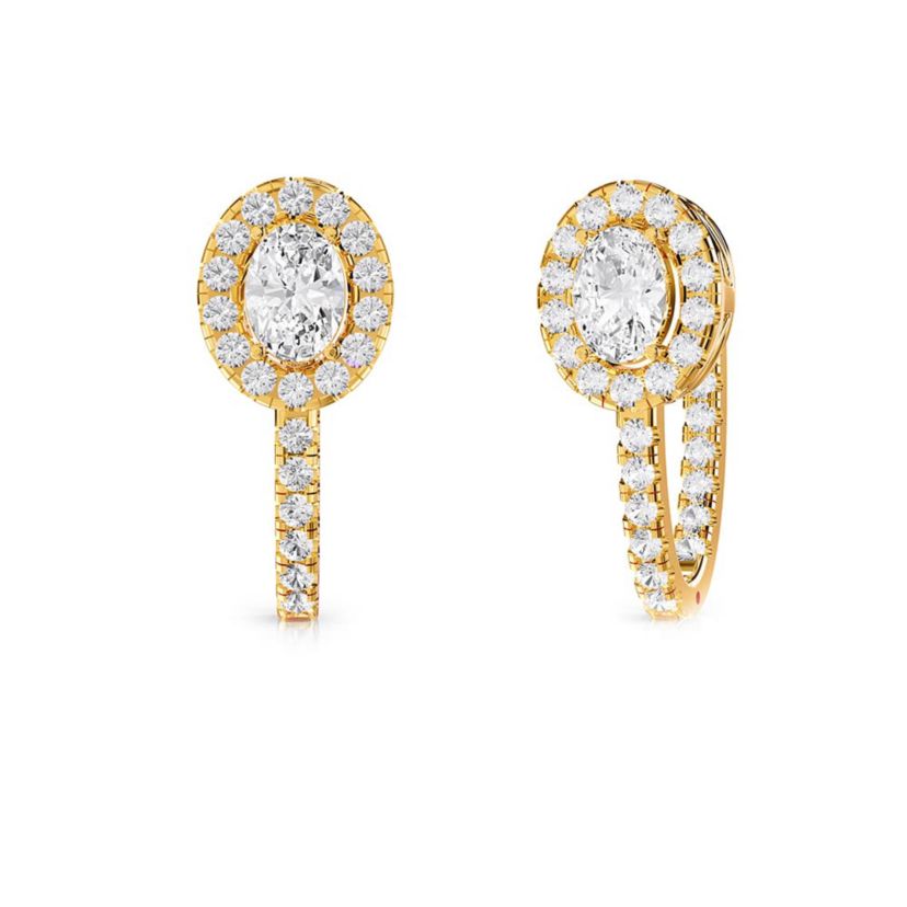 Lab Created 18k Vermeil Plated Silver 2.75 Ct Oval Lab Grown Diamond Hoop Earrings VVS-VS, E-F