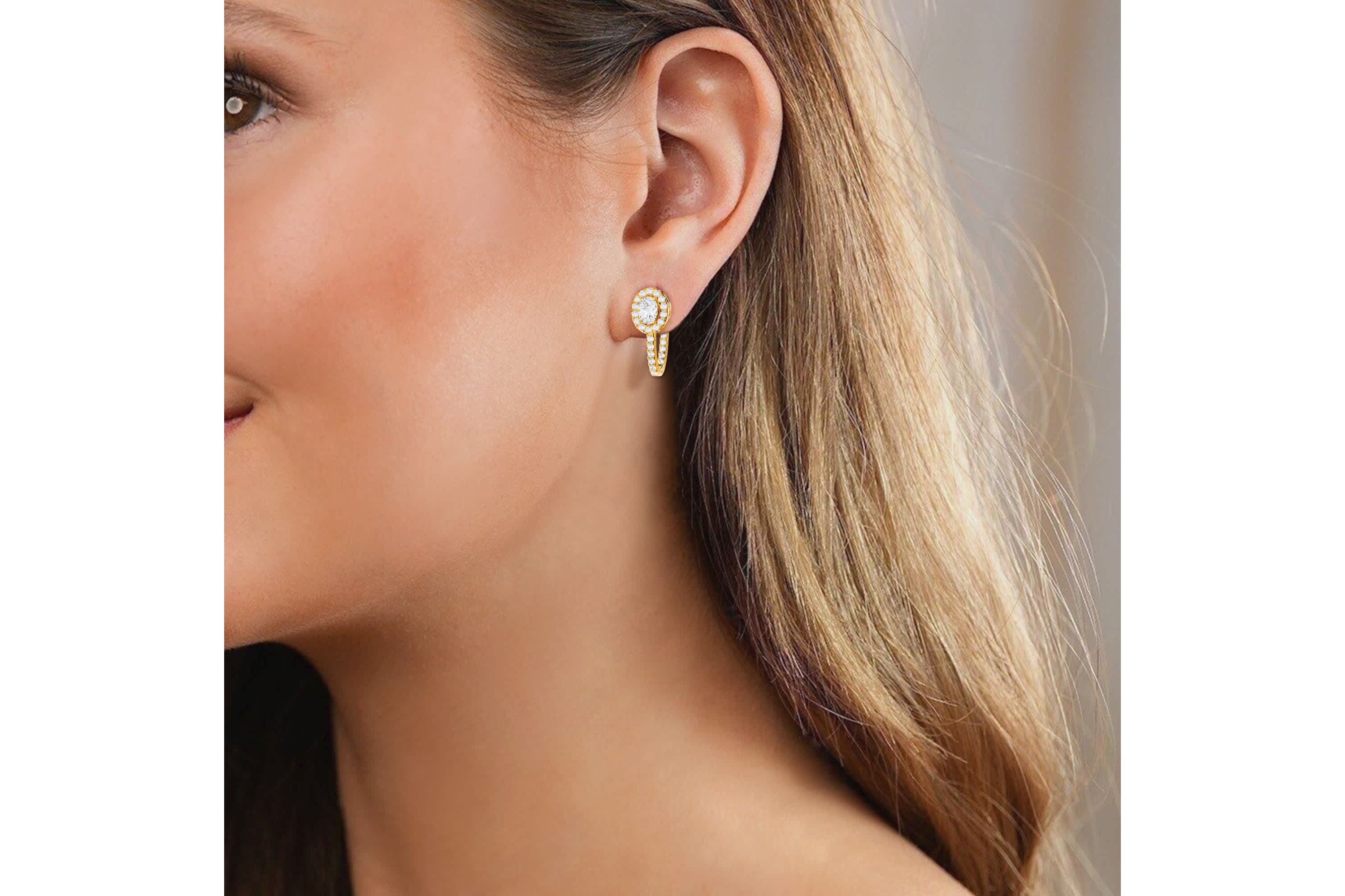 Lab Created 18k Vermeil Plated Silver 2.75 Ct Oval Lab Grown Diamond Hoop Earrings VVS-VS, E-F
