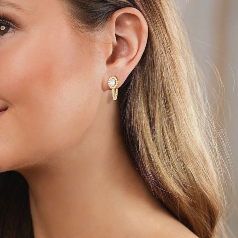 Lab Created 18k Vermeil Plated Silver 2.75 Ct Oval Lab Grown Diamond Hoop Earrings VVS-VS, E-F