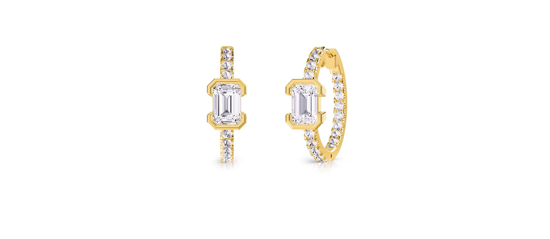 Lab Created 18k Vermeil Plated Silver 2.75 Ct Emerald Cut Lab Grown Diamond Hoop Earrings