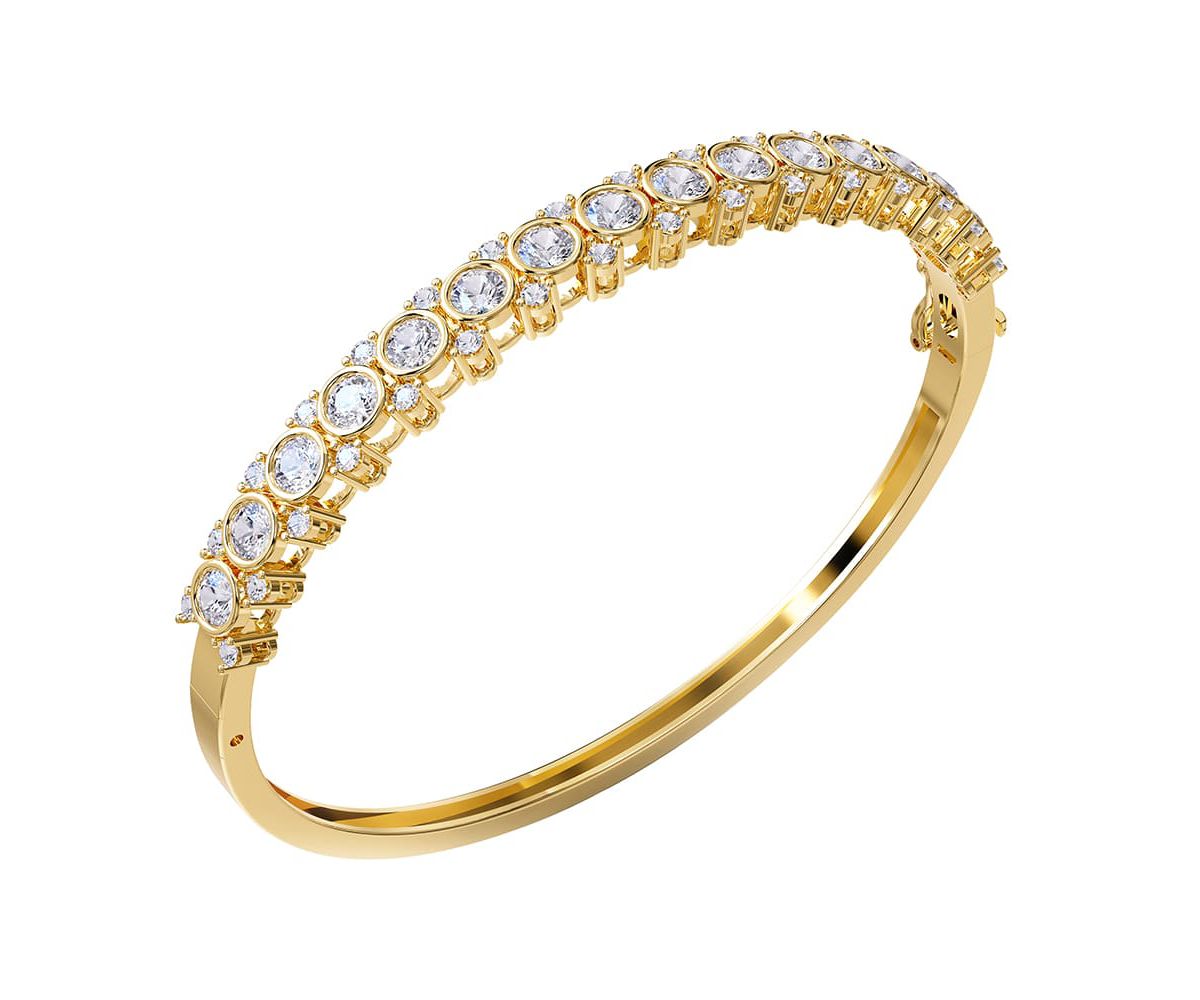 Lab Created 18k Vermeil Plated Silver 3.5 ct Round Lab Grown Diamond Bangle Bracelet 7"