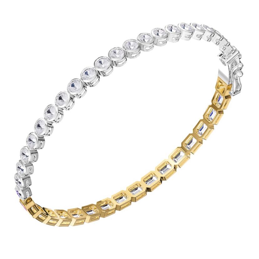 Lab Created Sterling Silver Two-tone 6.4 ct Round & Emerald cut Lab Grwon Diamond Tennis Bracelet  7"