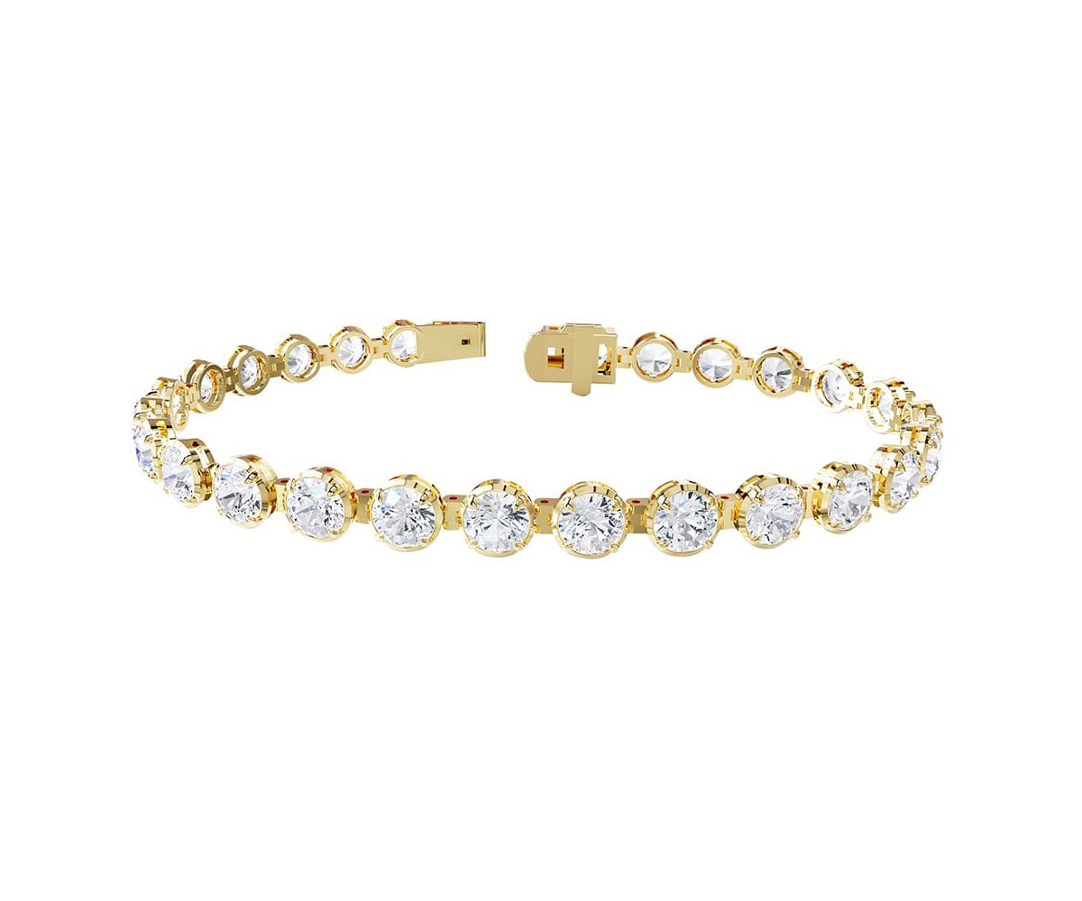 Lab Created 18k Vermeil Plated Silver 10.5 Ct Round Lab Grown Diamond Tennis Bracelet 7"