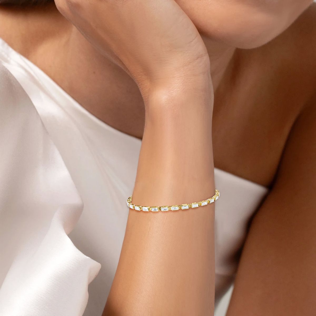 Lab Created 18k Vermeil Plated Silver 3.25 ct Radiant Cut Lab Grown Diamond tennis Bracelet 7"