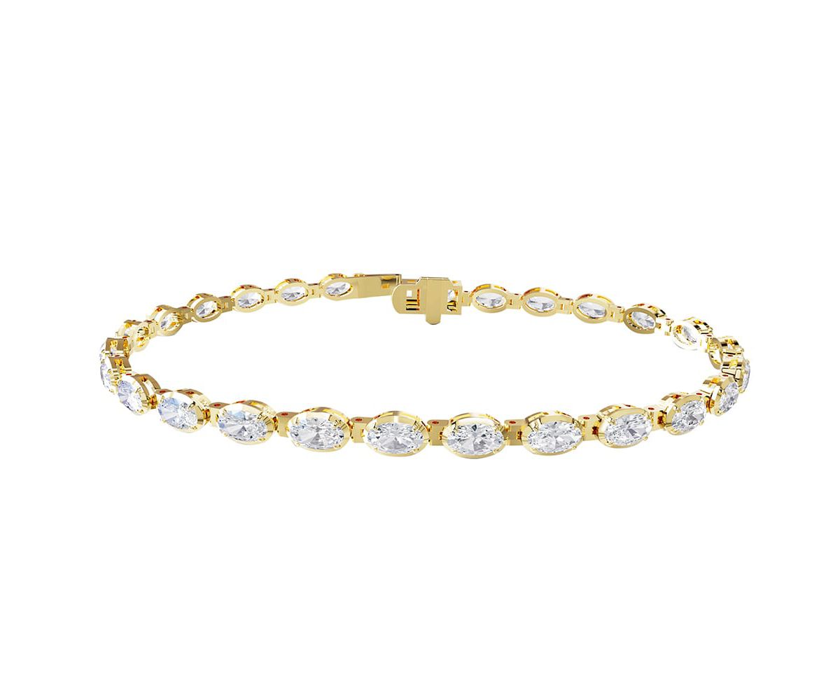 Lab Created 18k Vermeil Plated Silver 4.8 ct Oval Cut Lab Grown Diamond Tennis Bracelet 7"