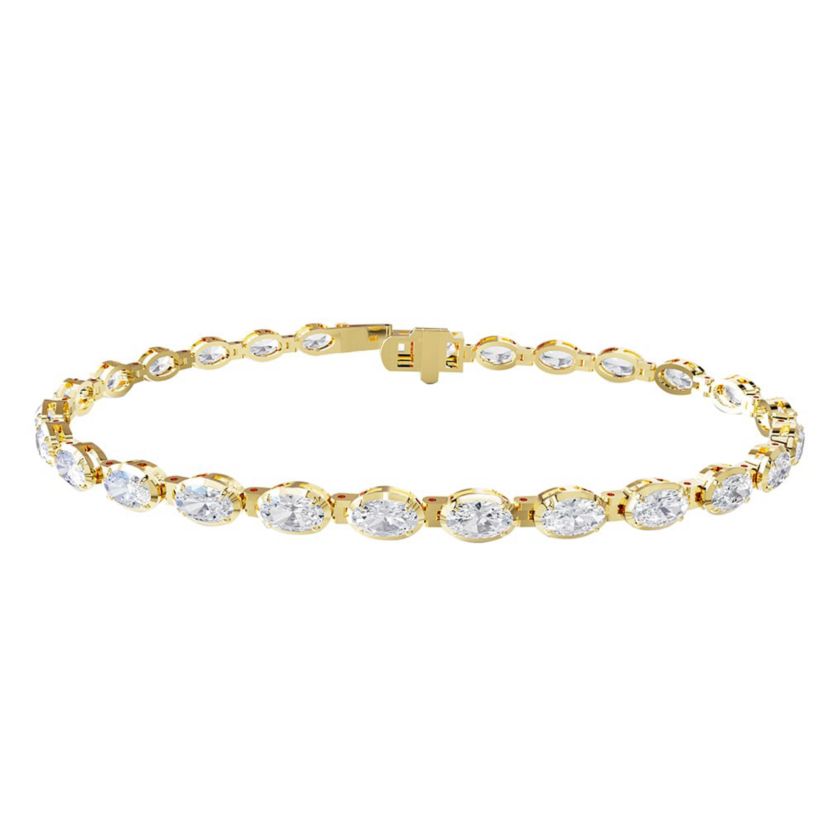 Lab Created 18k Vermeil Plated Silver 4.8 ct Oval Cut Lab Grown Diamond Tennis Bracelet 7"