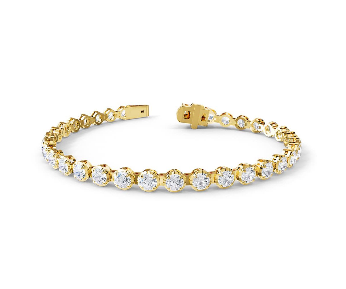 Lab Created 18k Vermeil Plated Silver 5.9 ct Round Lab Grown Diamond Fancy Tennis Bracelet 7"