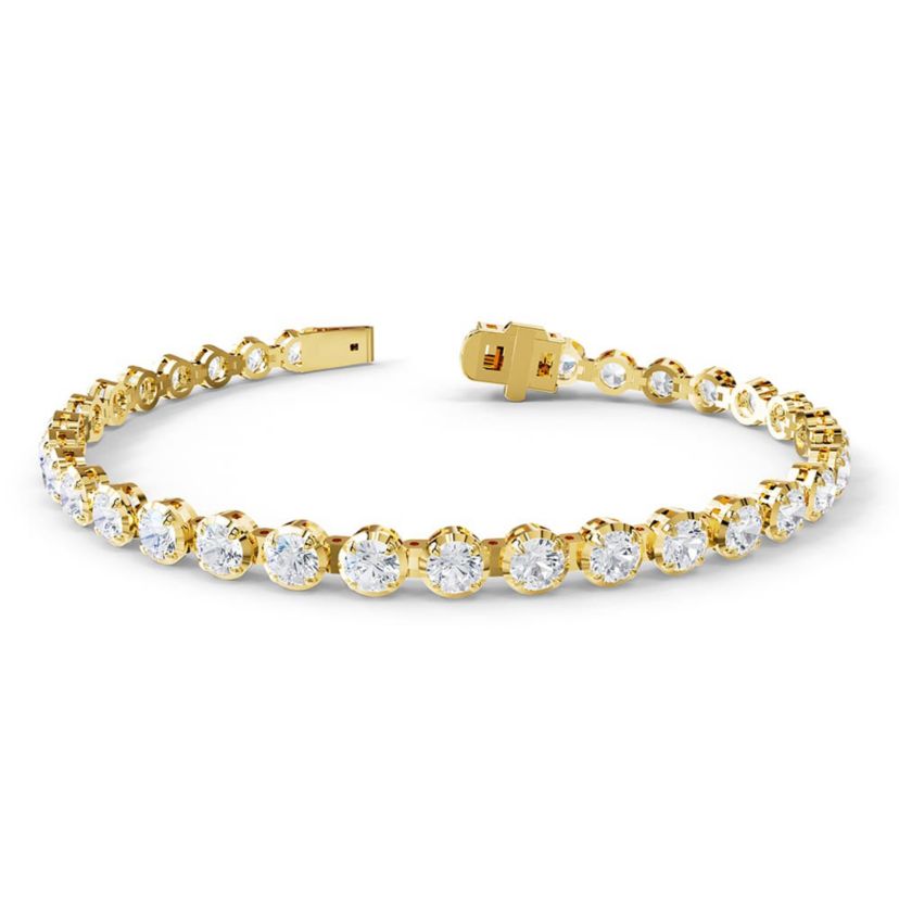 Lab Created 18k Vermeil Plated Silver 5.9 ct Round Lab Grown Diamond Fancy Tennis Bracelet 7"