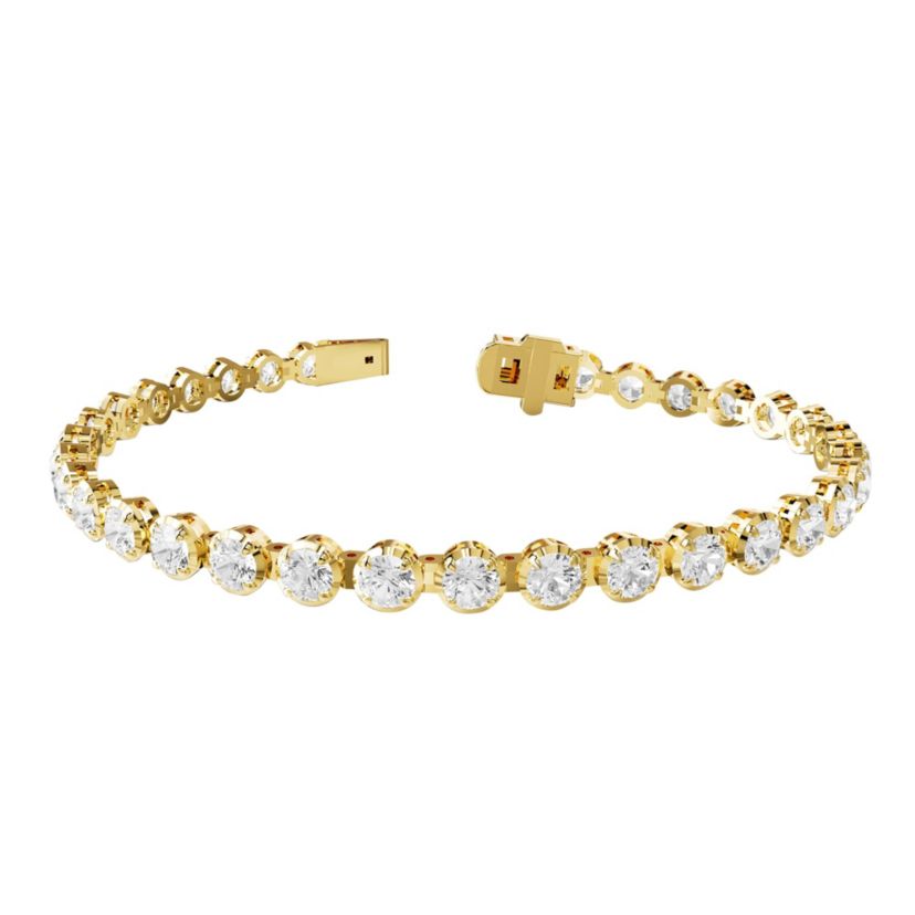 Lab Created 18k Vermeil Plated Silver 5.9 ct Round Lab Grown Diamond Fancy Tennis Bracelet 7"