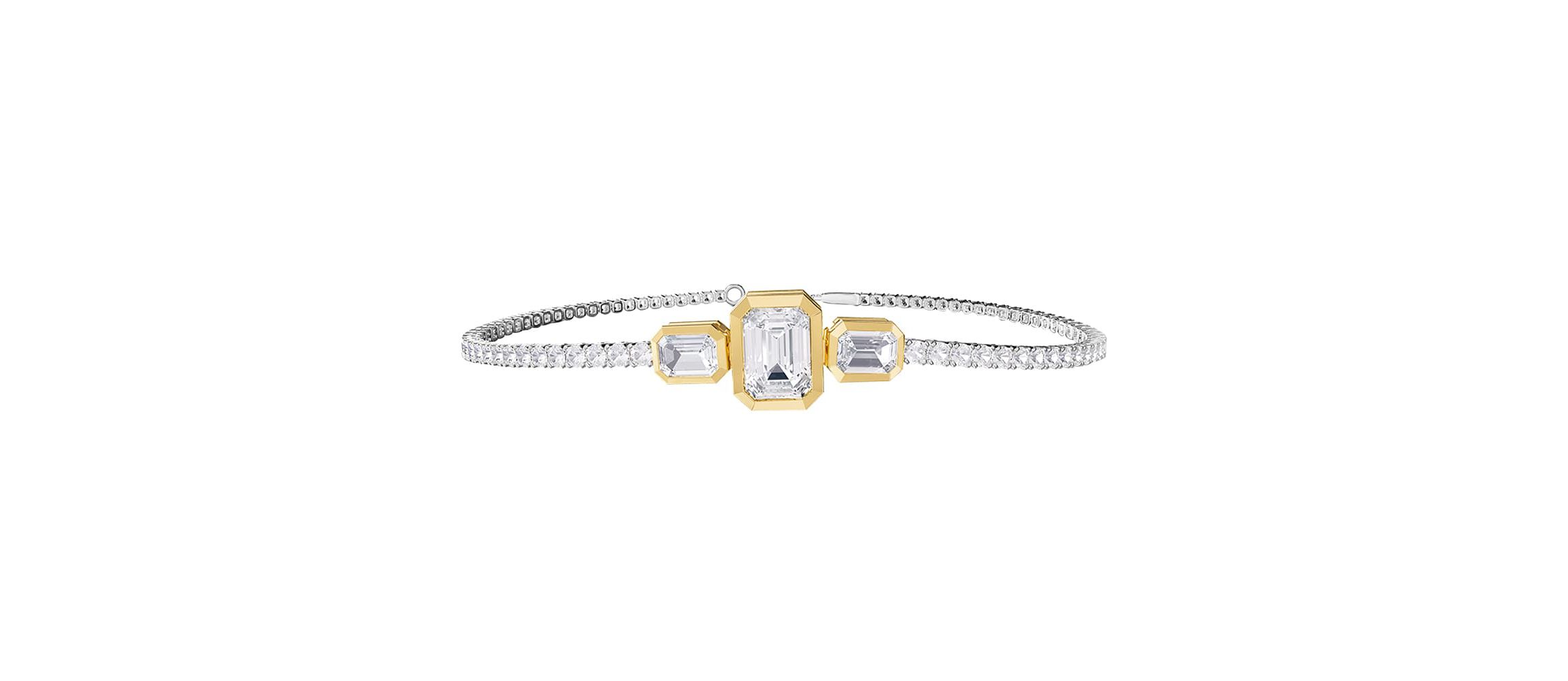 Lab Created 14k Two-tone Gold 5 Radiant Cut Lab Grown Diamond Tennis Bracelet 7"