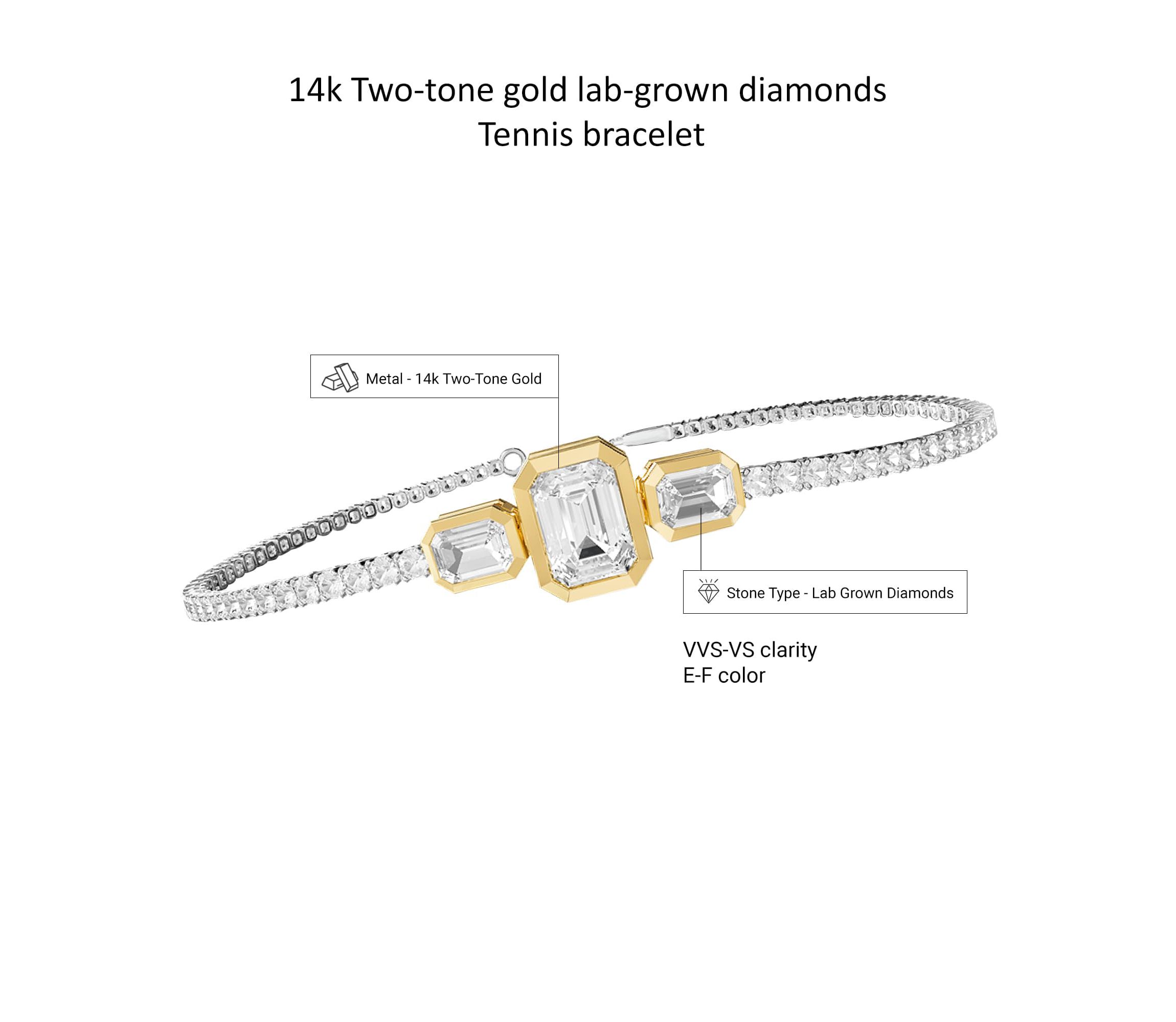 Lab Created 14k Two-tone Gold 5 Radiant Cut Lab Grown Diamond Tennis Bracelet 7"