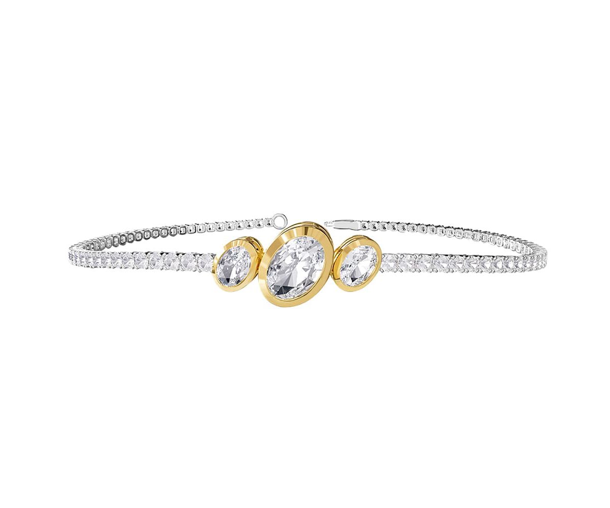 Lab Created 14k Two-tone Gold 3.9 Ct Oval Cut Lab Grown Diamond Bangle Bracelet 7"