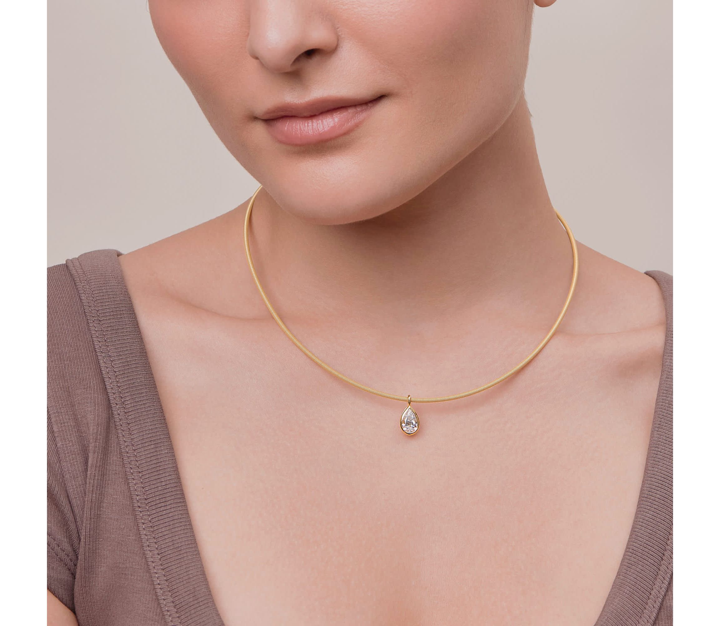 Lab Created 18k Vermeil Plated Silver1 Ct Pear Cut Lab Grown Diamond Pendant Necklace 18"