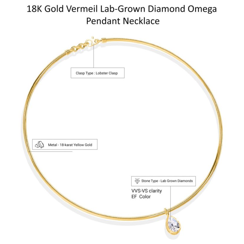 Lab Created 18k Vermeil Plated Silver1 Ct Pear Cut Lab Grown Diamond Pendant Necklace 18"