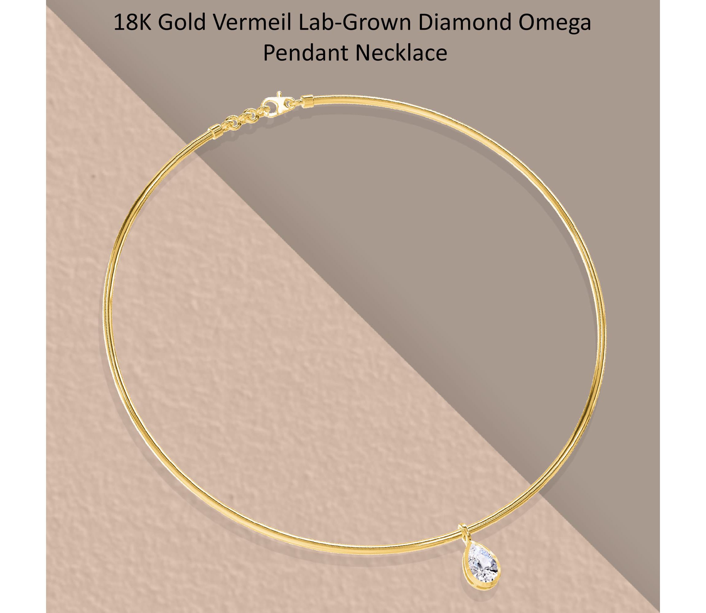 Lab Created 18k Vermeil Plated Silver1 Ct Pear Cut Lab Grown Diamond Pendant Necklace 18"