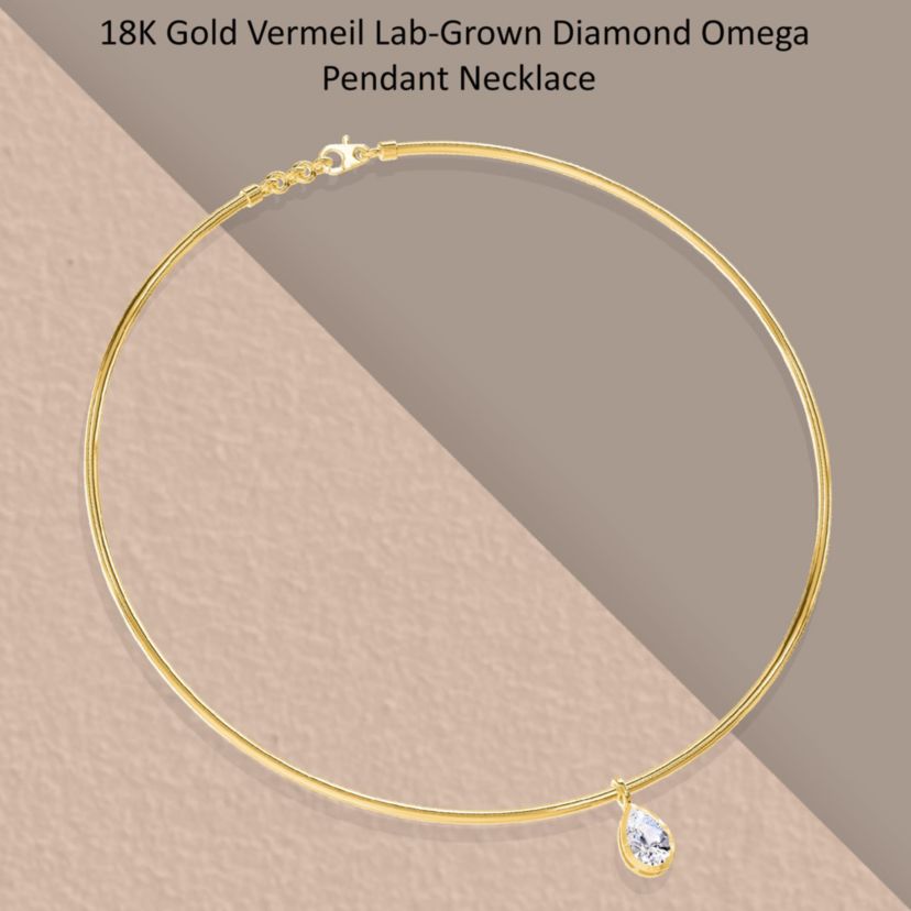 Lab Created 18k Vermeil Plated Silver1 Ct Pear Cut Lab Grown Diamond Pendant Necklace 18"