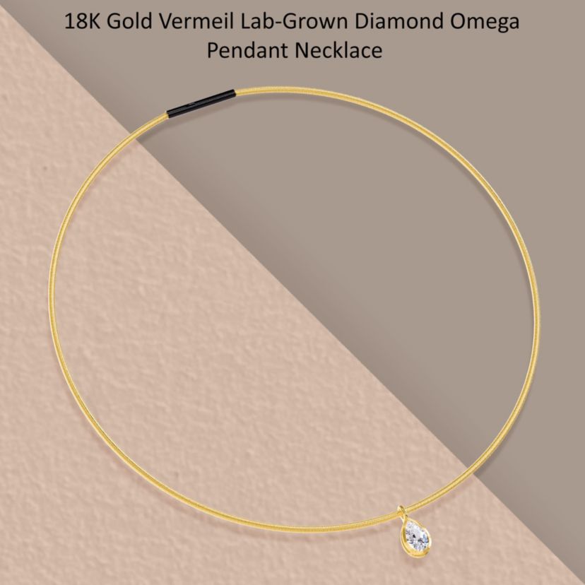 Lab Created 18k Vermeil Plated Silver1.30 Ct Pear Cut Lab Grown Diamond Pendant Necklace 18"