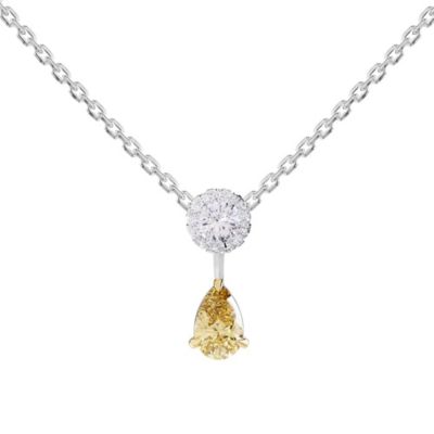 Everyday Icons Lab Created 14k Two-tone Gold 1.3 Ct Pear Cut Yellow & White Lab Grown Diamond Pendant Necklace 18", 18 in