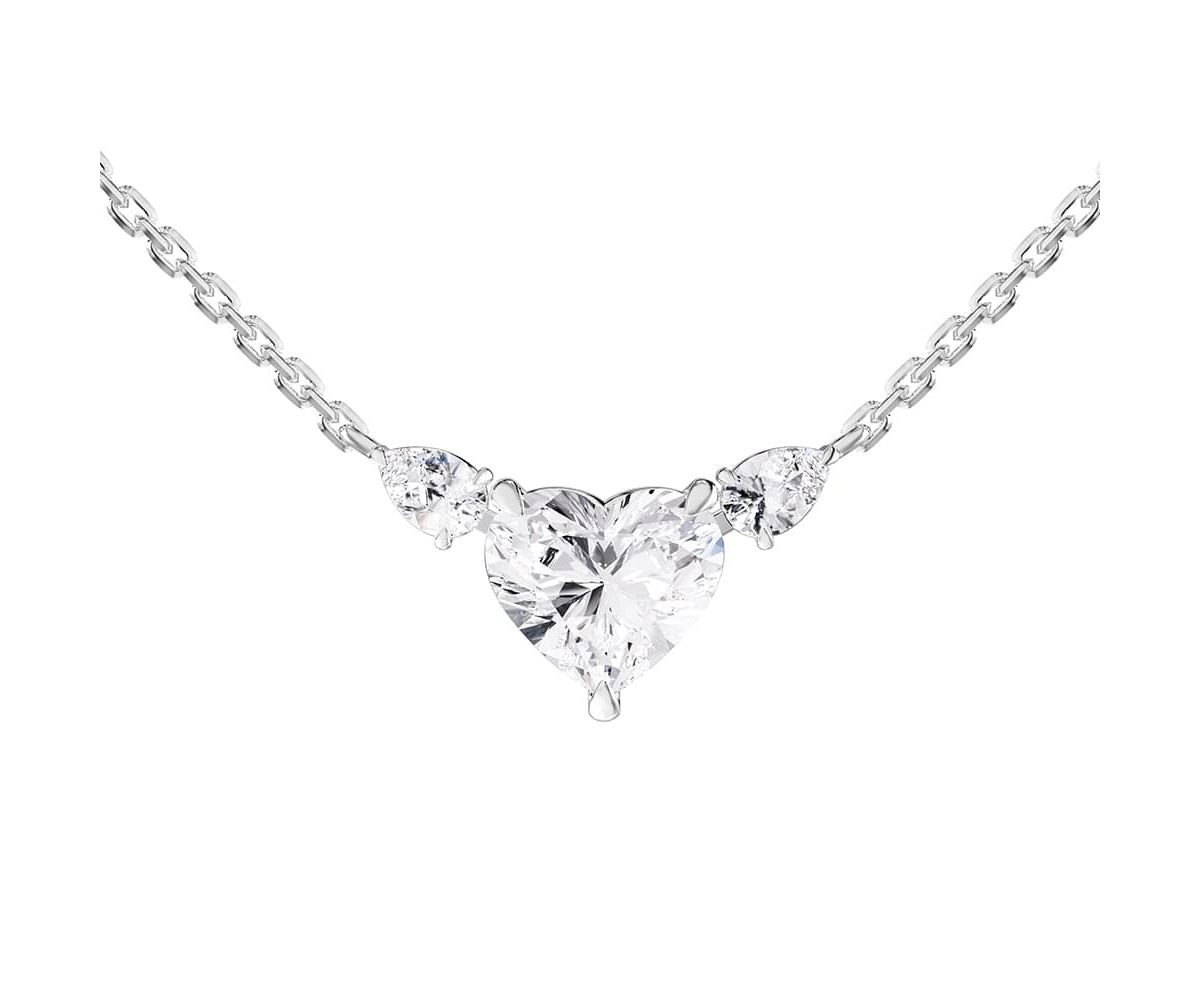 Lab Created Sterling Silver 3.15 Ct Heart shape Lab Grown Diamond Heart Pendant Necklace 18"