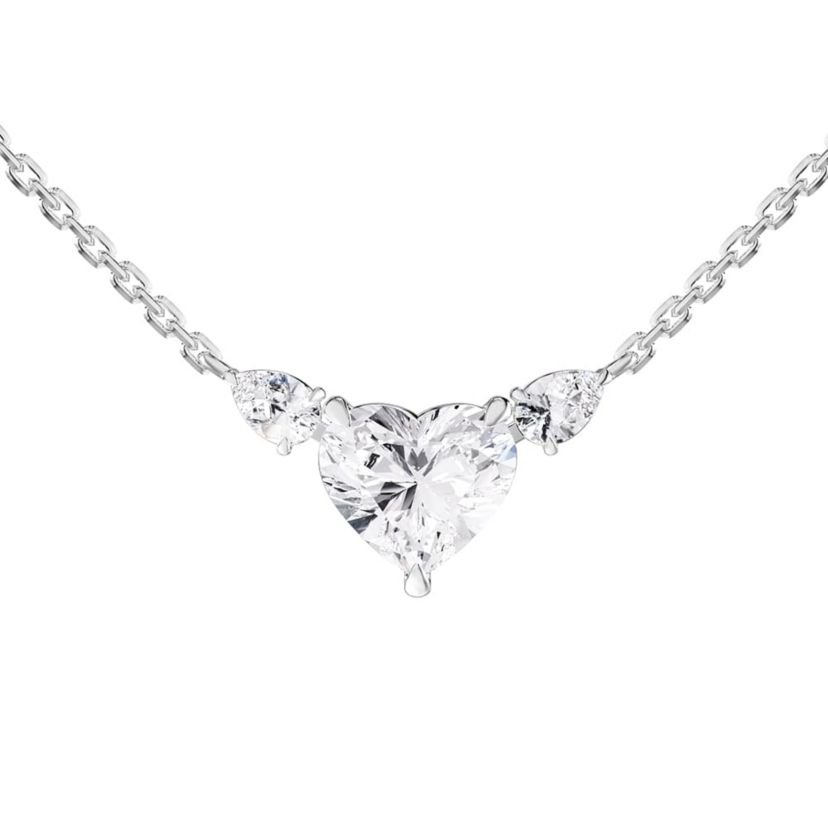 Lab Created Sterling Silver 3.15 Ct Heart shape Lab Grown Diamond Heart Pendant Necklace 18"