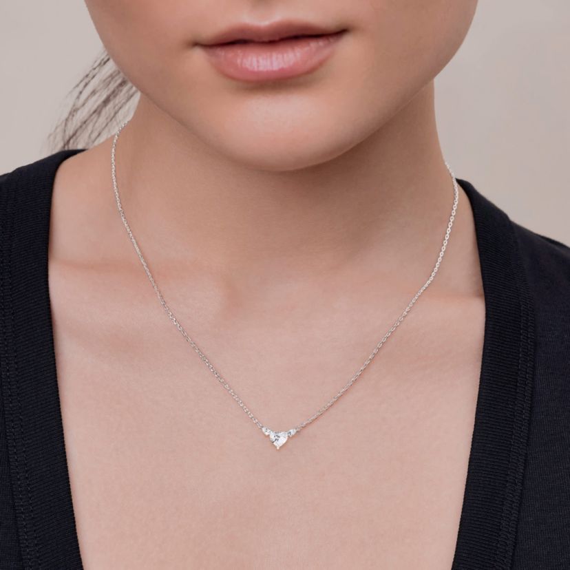 Lab Created Sterling Silver 3.15 Ct Heart shape Lab Grown Diamond Heart Pendant Necklace 18"