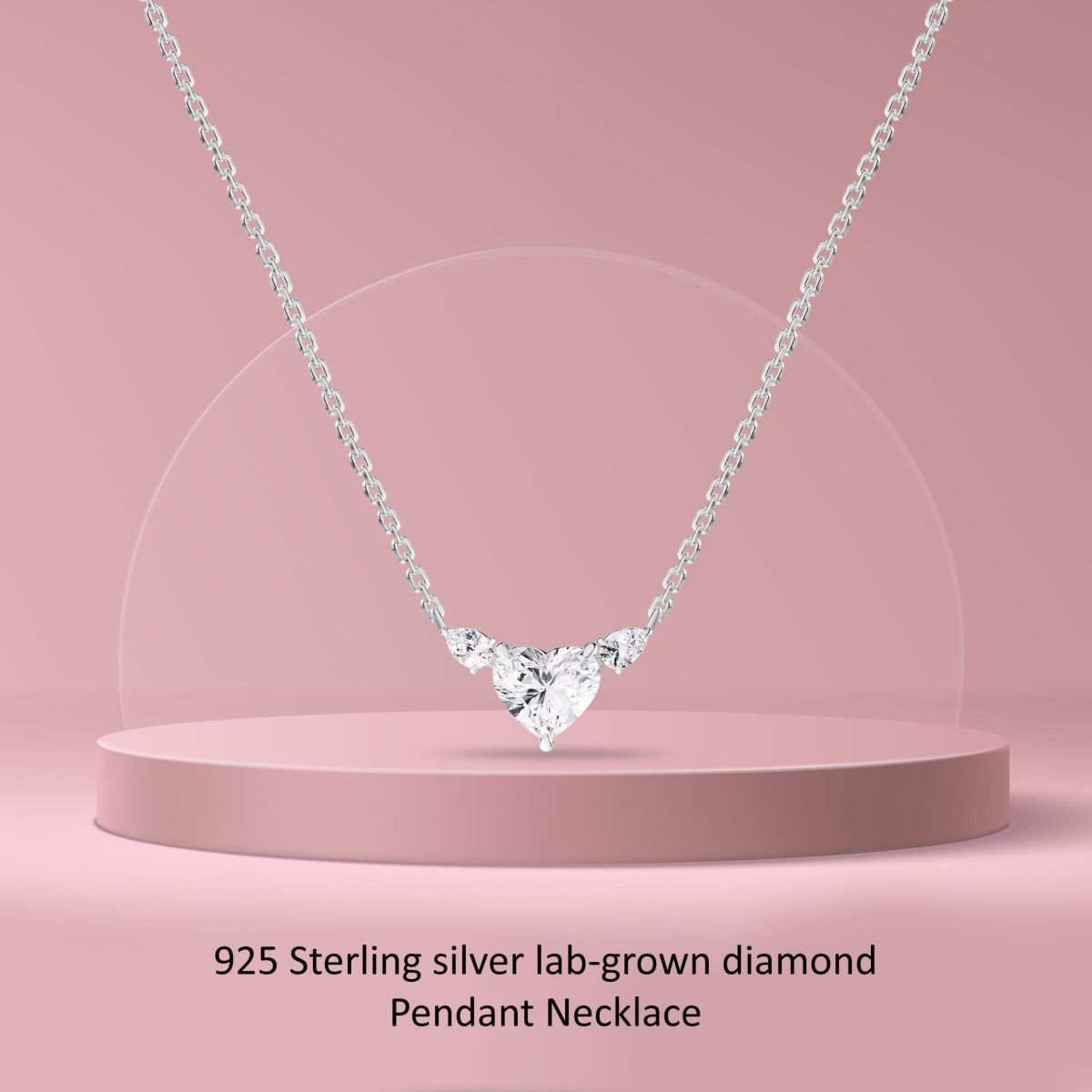 Lab Created Sterling Silver 3.15 Ct Heart shape Lab Grown Diamond Heart Pendant Necklace 18"