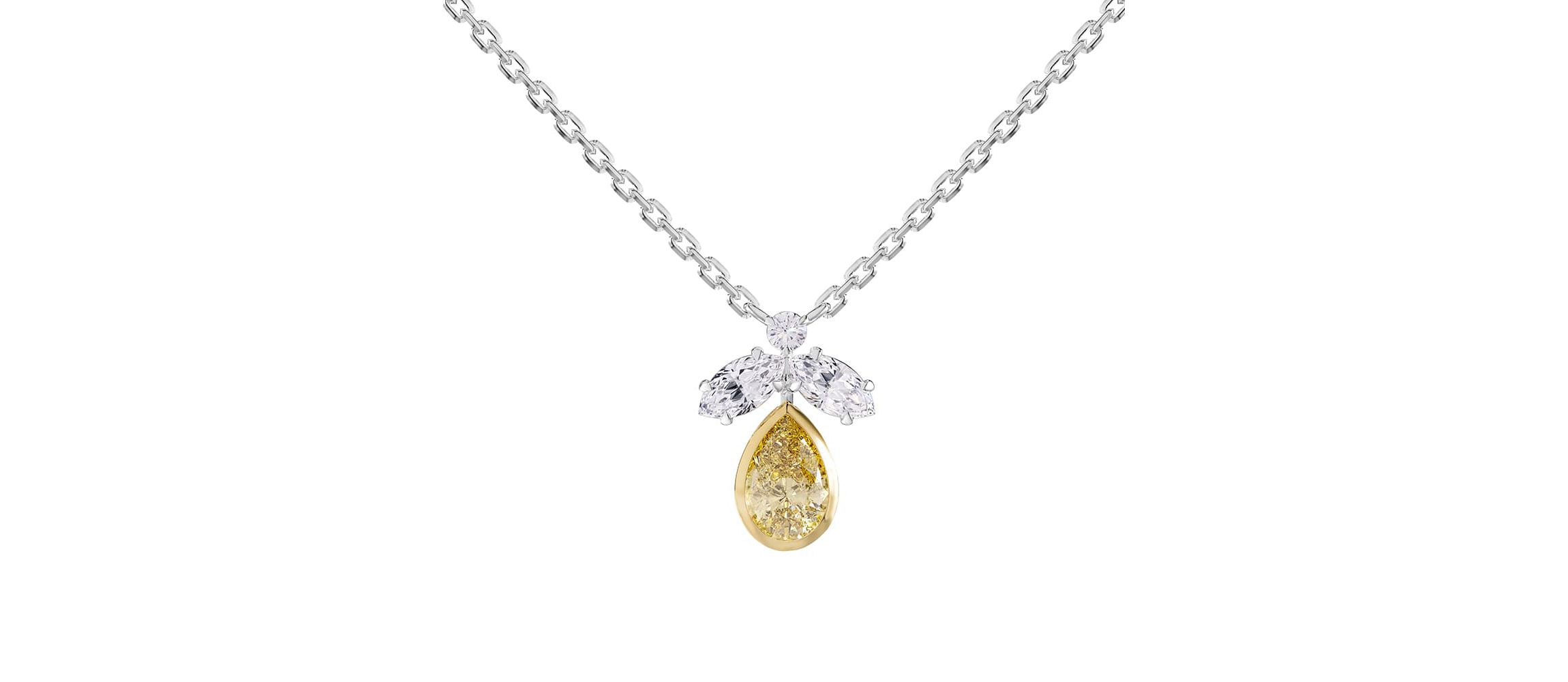 Lab Created 14k Two-tone Gold 1.4 Ct Pear Cut White & Yellow Lab Grown Diamond Pendant Necklace 18"