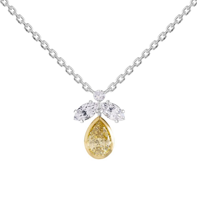 Lab Created 14k Two-tone Gold 1.4 Ct Pear Cut White & Yellow Lab Grown Diamond Pendant Necklace 18"