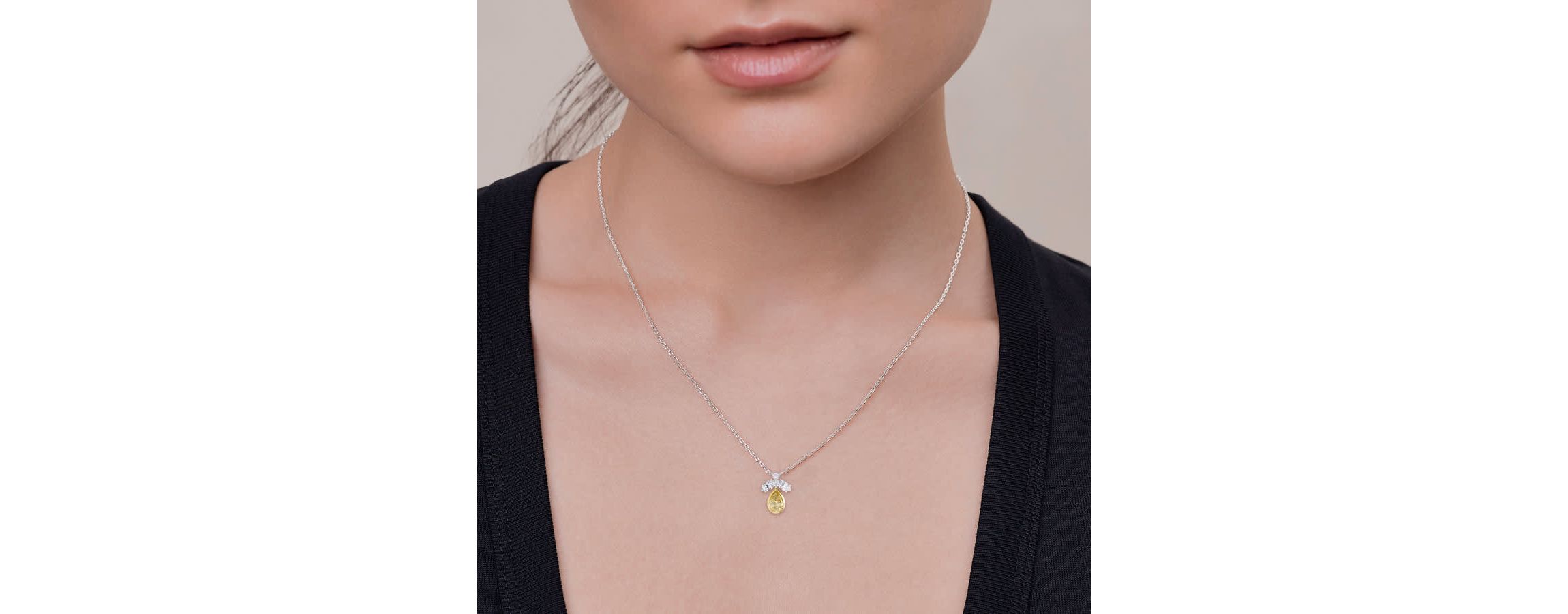 Lab Created 14k Two-tone Gold 1.4 Ct Pear Cut White & Yellow Lab Grown Diamond Pendant Necklace 18"