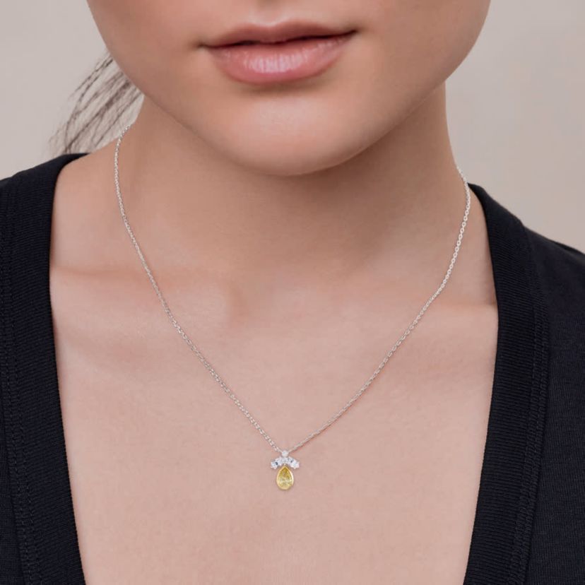 Lab Created 14k Two-tone Gold 1.4 Ct Pear Cut White & Yellow Lab Grown Diamond Pendant Necklace 18"