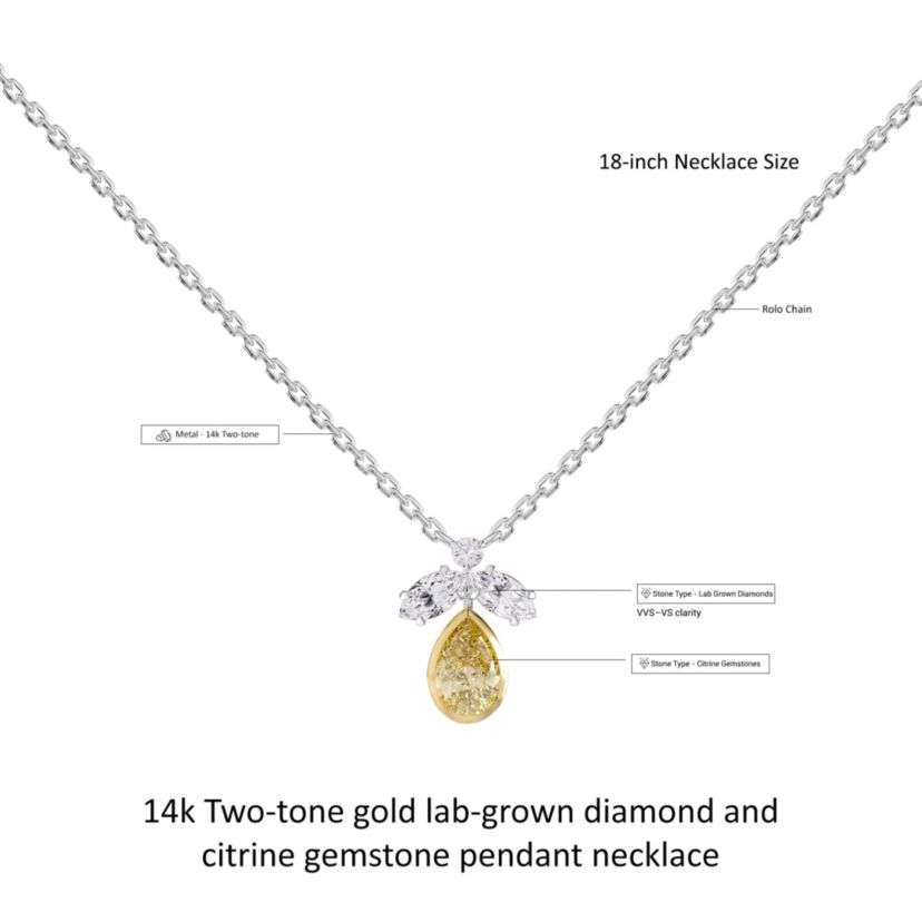Lab Created 14k Two-tone Gold 1.4 Ct Pear Cut White & Yellow Lab Grown Diamond Pendant Necklace 18"